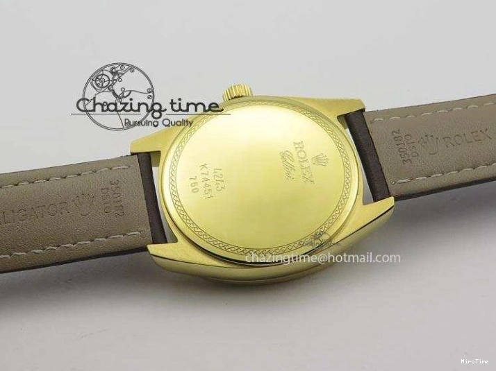 MiroTime 0505 Thermal Cellini Date YG Gold Sticks Dial On Brown Leather Strap A 3885